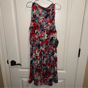 Bebop Tank Dress Womens Size Medium Red Blue Tank Racerback Floral Sleeveless